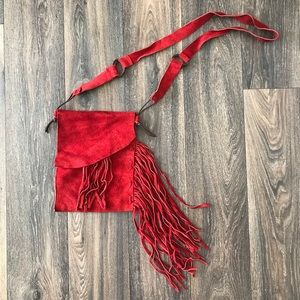 Leather red shoulder bag